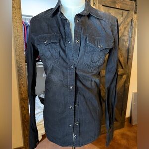 2000s True Religion Black Snap-Front Western Shirt